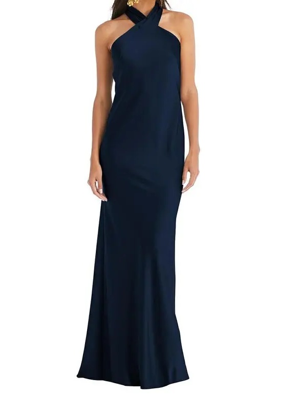Lovely Women's Draped Twist Halter Tie-Back Trumpet Gown - Imogen